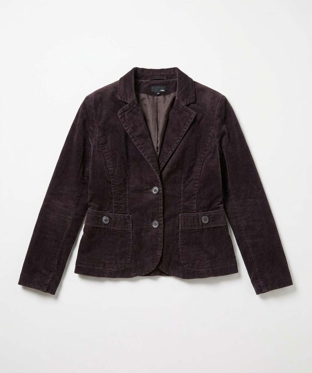 H&M Corduroy Blazer Women 12 Brown Purple Fitted Button Front Jacket Vintage Y2K